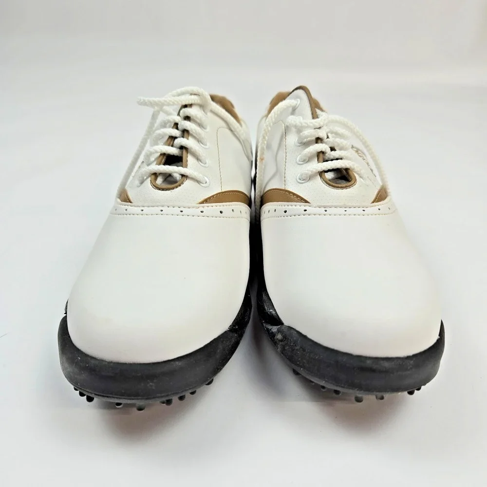Footjoy Golf Shoes Mens Size 7‎ Contour Soft Spikes 48762 White Brown Comfort